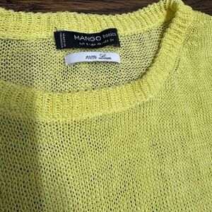 Mango 100% Linen 3/4 Sleeve Sweater in Yellow, Size: EUR S / US XS